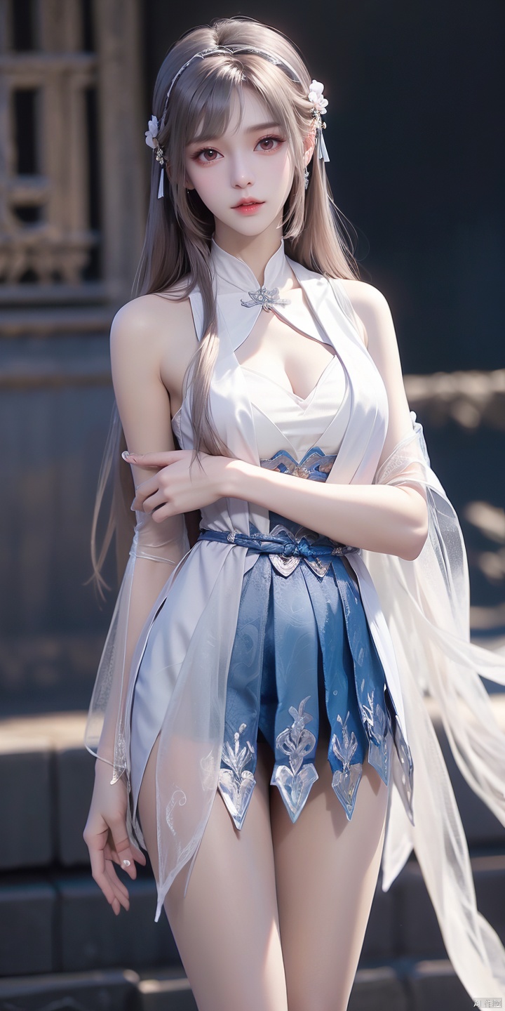  XS,1girl,solo,long hair,high_heels,dress,black hair,hairband,anklet,jewelry,hair ornament,bare legs,blue dress,brown eyes,
looking at viewer,realistic,ribbon,sleeveless,bangs,cosplay,chinese clothes,
blue theme,
brown hair,blue hairband,
detached sleeves,white dress,flower,bare shoulders,, (raw photo:1.2),((photorealistic:1.4))best quality,masterpiece,illustration,an extremely delicate and beautiful,extremely detailed,CG,unity,8k wallpaper,Amazing,finely detail,masterpiece,best quality,official art,extremely detailed CG unity 8k wallpaper,absurdres,incredibly absurdres,huge filesize,ultra-detailed,highres,extremely detailed,beautiful detailed girl,cinematic lighting,1girl,pale skin,tall female,(perfect body shape),skinny body,Slender legs,, pale skin,tall man,long legs,thin leg, lvshui-green dress, yue , hair ornament , hanfu, xiaowu