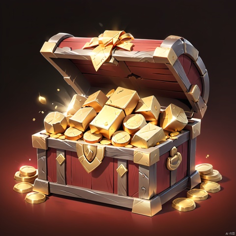  Game props.(New Year themed Treasure Chest :1.3), filled with gold ingots, red chests, glittering gold coins, gold bars, gold bricks