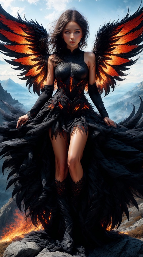  A girl was on the top of a mountain, her body covered with hard red scales, each one shining with hot fire. Her eyes were deep black and radiated endless intelligence and cunning.
Her wings are broad and powerful, and when they are spread, they are full of power and majesty. The feathers of the wings were clearly visible, and each one radiated a hot flame, as if it might be ignited at any moment. Her wings spread out in the mountain wind, as if to show the world its power and majesty.
Her overall image is so strong and domineering that it's impossible to ignore its presence.
1 girl,masterpiece,
render,technology, (best quality) (masterpiece), (highly detailed), game,4K,Official art, unit 8 k wallpaper, ultra detailed, beautiful and aesthetic, masterpiece, best quality, extremely detailed, dynamic angle, atmospheric, full body lens,high detail,exquisite facial features,futuristic,science fiction,CG,concept clothing , bailing_light element, fur_coat, SmokeSkirt, MAJICMIX STYLE, Naturalbody, ORANGEBLACK
