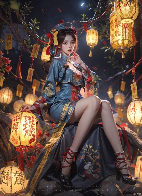 High quality, masterpiece, 1 girl, jiangshi, qing_ Guanmao,breast curtains,china dress, spells,Sexy,