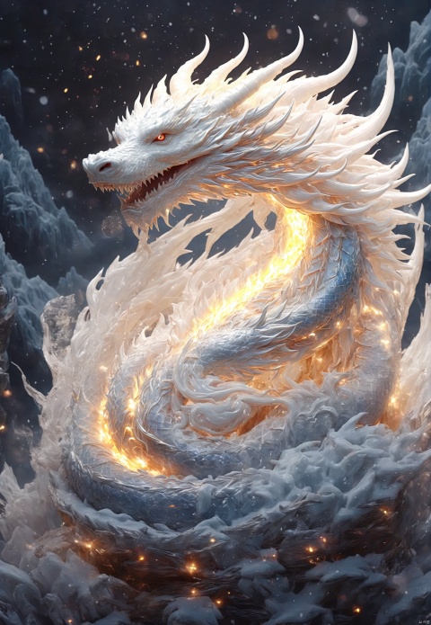 ((positive)),(( Look at the camera)), , realistic,chinese white. Ice Dragon, desolate, intricately detailed, artistic lightning, particles, beautiful, amazing, highly detailed, digital art, sharp focus, trending on art station,amazing6