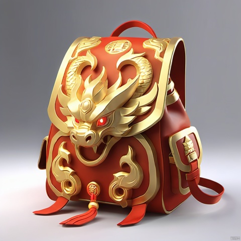  Game Chinese Style Dragon Blessing Bag Backpack, , red, gold, 3D render, stereo