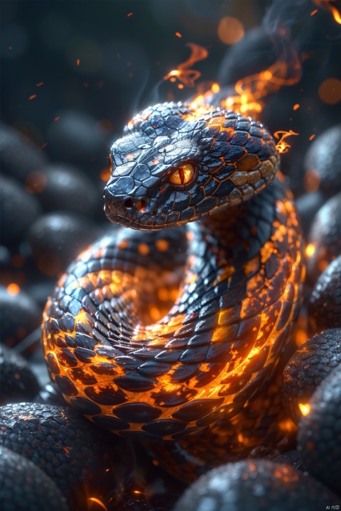  snake,flame, burning,sparks,light particles,yinghuo,Colorful flames