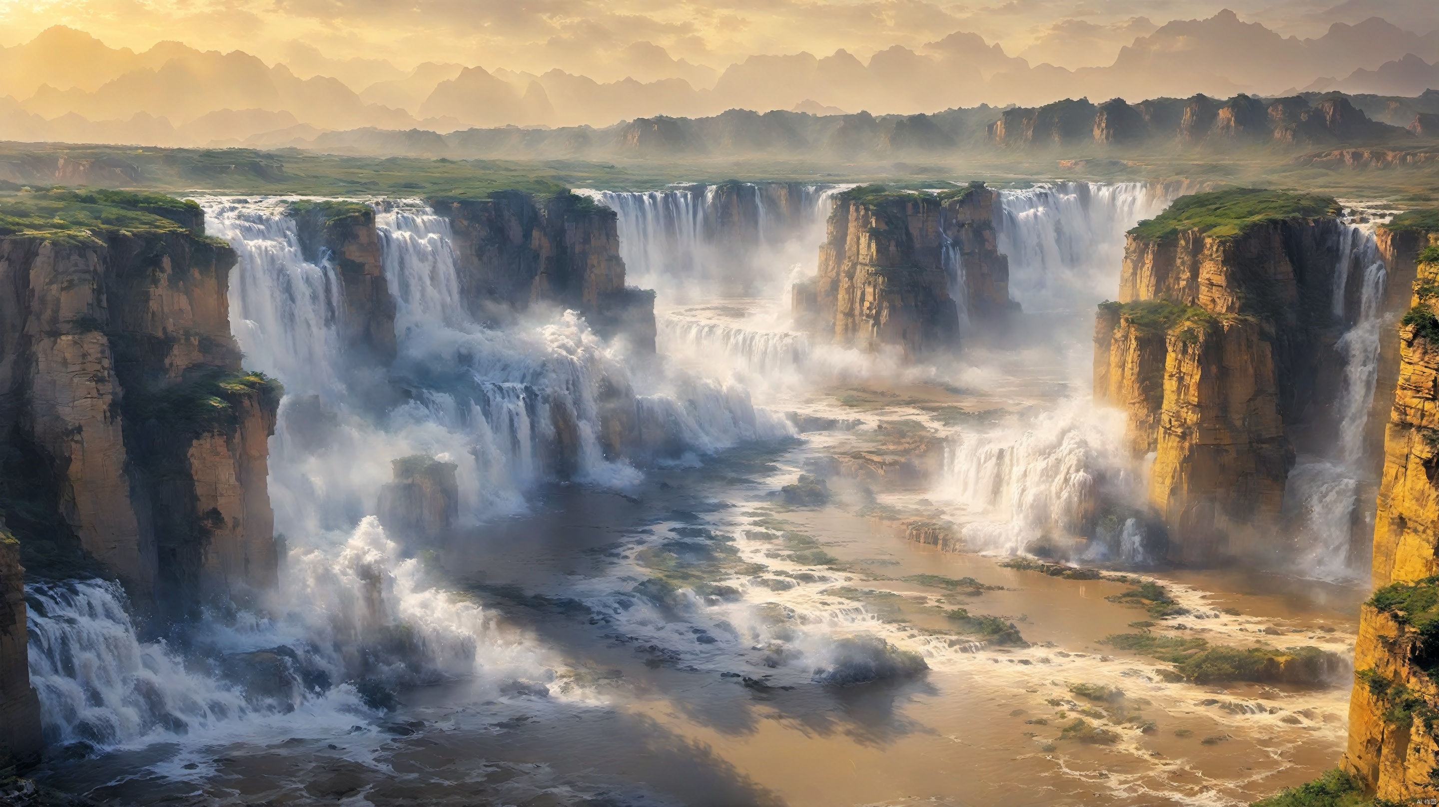 China Yellow River scenic spot, Hukou Waterfall, majestic waves, fast rivers, cliffs, sunny days, outdoor, HD, 8k, National Geographic, wallpaper, real photography,ananmo