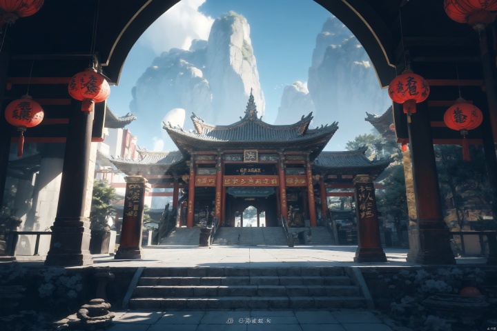  diorama,wallpaper,highres,Quixel Megascans Render,game cg,((Surrealism)),Cinematic Lighting,chinese style architecture,8K Resolution,octane ,gjz,east asian architecture,Xiuxian Sect