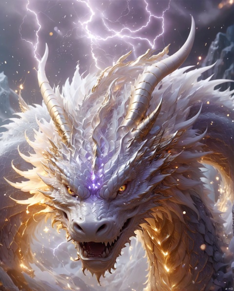 Front, (face: 1.1),((positive)),(( Look at the camera)), , realistic,chinese  White, pure white, white gold. Ice Dragon, desolate, intricately detailed, artistic lightning, particles, beautiful, amazing, highly detailed, digital art, sharp focus, trending on art station,amazing6, amazing6