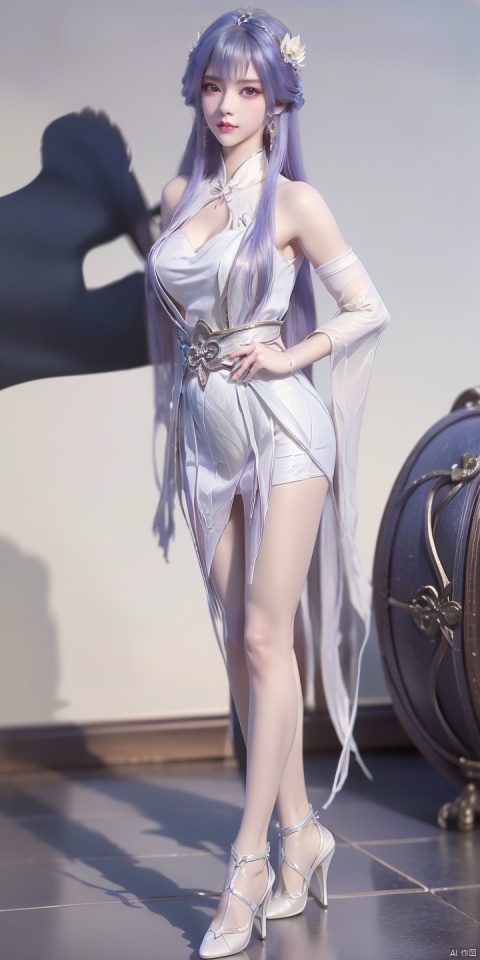  XS,1girl,solo,long hair,high_heels,dress,black hair,hairband,anklet,jewelry,hair ornament,bare legs,blue dress,brown eyes,
looking at viewer,realistic,ribbon,sleeveless,bangs,cosplay,chinese clothes,
blue theme,
brown hair,blue hairband,
detached sleeves,white dress,flower,bare shoulders,, (raw photo:1.2),((photorealistic:1.4))best quality,masterpiece,illustration,an extremely delicate and beautiful,extremely detailed,CG,unity,8k wallpaper,Amazing,finely detail,masterpiece,best quality,official art,extremely detailed CG unity 8k wallpaper,absurdres,incredibly absurdres,huge filesize,ultra-detailed,highres,extremely detailed,beautiful detailed girl,cinematic lighting,1girl,pale skin,tall female,(perfect body shape),skinny body,Slender legs,, pale skin,tall man,long legs,thin leg, lvshui-green dress, yue , hair ornament , hanfu