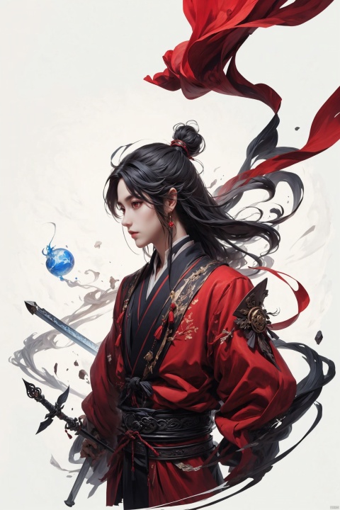 (((Three quarters profile))),male,chinese_style,(sword:1.2),medium hair,red eyes,(solo:1.3),,
Professional,(masterpiece:1.2),best quality,PIXIV,taoist, eaba, huacheng,Look into the camera