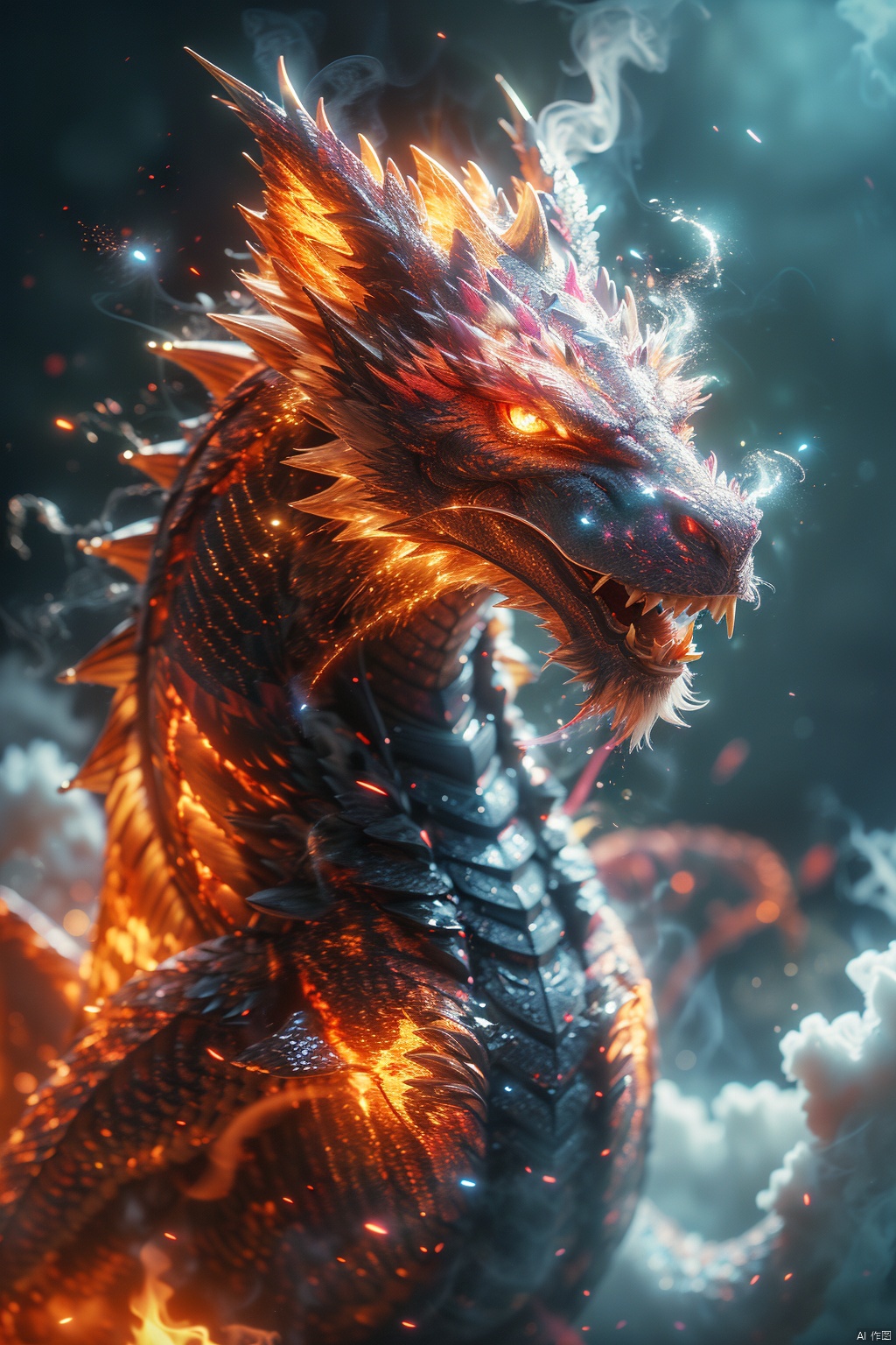  Oriental Dragon,flame, burning,sparks,light particles,yinghuo,Colorful flames