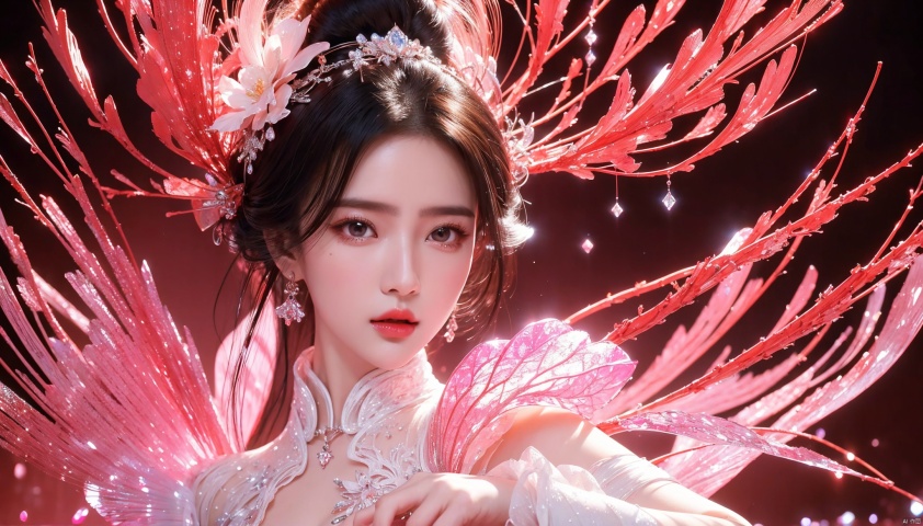 , (Good structure),cowboy_shot, DSLR Quality,Depth of field ,looking_at_viewer,Dynamic pose, , ,
1 girl,(red light effect),hair ornament,jewelry,looking at viewer, (\meng ze\), wangyushan, dofas,(ultra-detailed crystallization),transparent crystals, qingyi, limuwan, yunxi, liuyifei