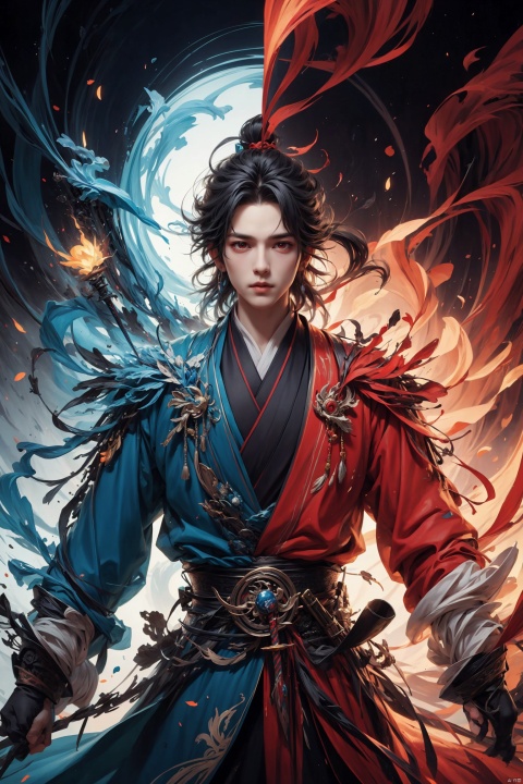  (((Turn around))),Sharp eyes,male,chinese_style,(sword:1.2),medium hair,red eyes,(solo:1.3),,
Professional,(masterpiece:1.2),best quality,PIXIV,taoist, eaba, huacheng,Look into the camera,Blue robes, blue clothes