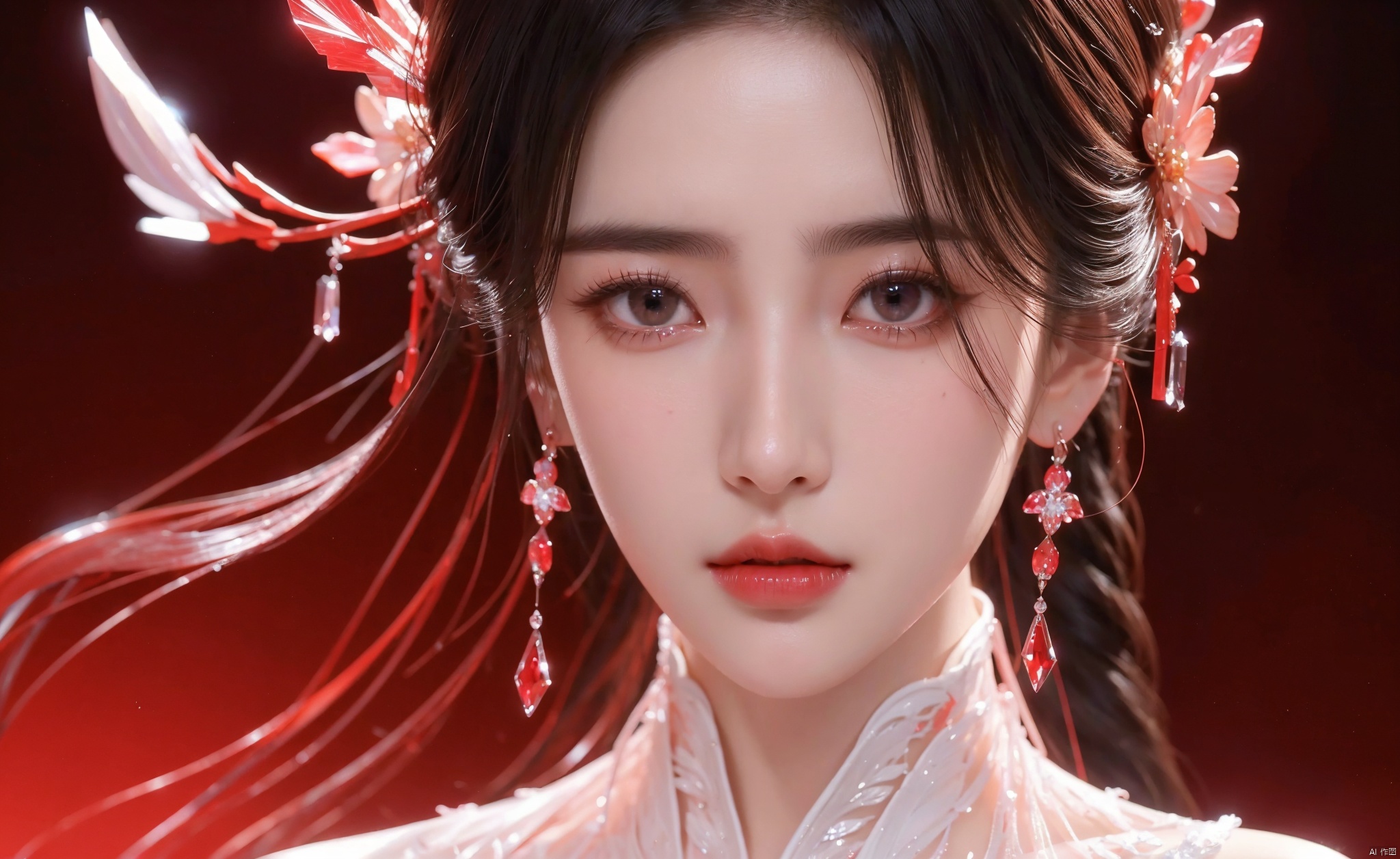 Face close-up, (Good structure),cowboy_shot, DSLR Quality,Depth of field ,looking_at_viewer,Dynamic pose, , ,
1 girl,(red light effect),hair ornament,jewelry,looking at viewer, (\meng ze\), wangyushan, dofas,(ultra-detailed crystallization),transparent crystals, qingyi, limuwan, yunxi, liuyifei