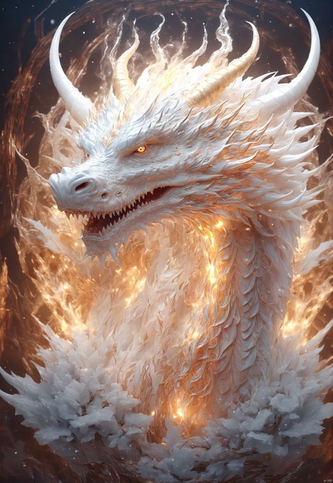((Symmetrical face)), positive face, front, front,((positive)),(( Look at the camera)), , realistic,chinese   white. Ice Dragon, desolate, intricately detailed, artistic lightning, particles, beautiful, amazing, highly detailed, digital art, sharp focus, trending on art station,amazing6