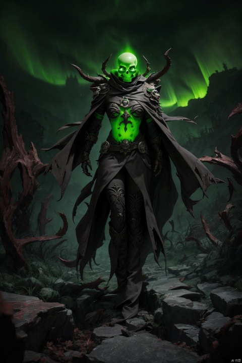  powerfull,horror photo of a (a green skull face demon lich:1.2),cloak,((half body view)),((glowing green eyes)),demonic magic,looking at the viewer,smoke cloak,(cinematic pose),tall structures,aurora background,perfect hands,detailed symmetric circular iris,shadow black magic,apocalyptic,green lightning effects,dark green sky,infernal city background,tall structures,infernal towers background,dark green colors,apocalyptical,realistic,stunning realistic photograph,3d render,octane render,intricately detailed,cinematic,Isometric,dark fantasy theme,mystical,Dark theme,underworld theme,deviant art masterpiece,crimson eyes,colour grading,dark illustration,extreme quality,extremely detailed,ultra-detailed face,ultra hd 8k,red lightning,concept art,hyperdetailed,triadic colours,fantastical,intricate detail,splash screen,complementary colours,fantasy concept art,8k resolution,soft lighting,film photography,film grain,hyperrealist,
