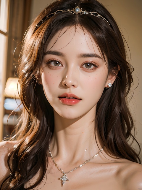  Big diamond rings on her fingers,Black dress, , diamond crown, diamond necklace, diamond ring,1girl,qianjin,(8k, RAW photo, best quality, masterpiece:1.3),(realistic,photo-realistic:1.37),(looking at viewer:1.331),soft light,extremely beautiful face,Random hairstyle,Random expression,big eyes,an extremely delicate and beautiful girl,depth of field,blurry background,blurry foreground,delicate,beautiful,beautiful face,beautiful eyes,beautiful girl,delicate face,delicate girl,8k wallpaper,(best quality:1.12),(detailed:1.12),(intricate:1.12),(ultra-detailed:1.12),(highres:1.12),hyper detailed,ultra-detailed,high resolution illustration,colorful,8k wallpaper,highres,Cinematic light,ray tracing,,black hair,pearl necklace,looking at viewer,blurry background,strapless dress,strapless,lips,tiara,medium breasts,upper body,lipstick,indoors,makeup,,realistic,gem, 1girl