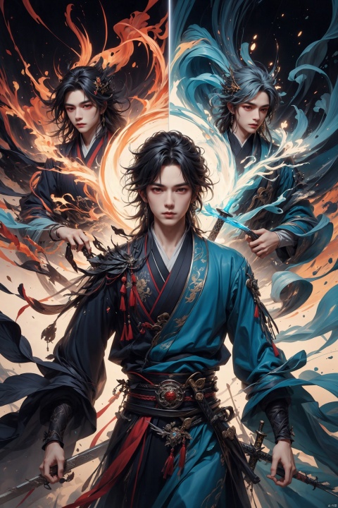 ((3/4view)),Sharp eyes,male,chinese_style,(sword:1.2),medium hair,red eyes,(solo:1.3),,
Professional,(masterpiece:1.2),best quality,PIXIV,taoist, eaba, huacheng,Look into the camera,Blue robes, blue clothes