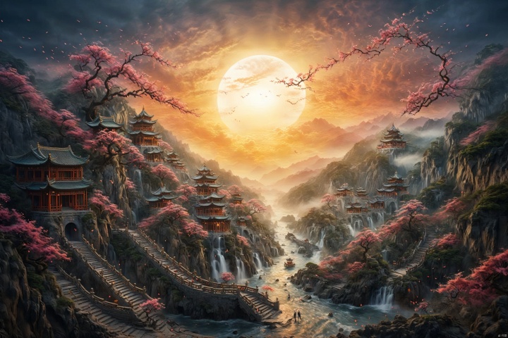  duobaansheying,(masterpiece:1.3),(8K, realisticlying, RAW photogr, Best quality at best:1.4),National Geographic,photo contest winners,,outdoors,(Macaron color:1.2), Kolovl Terraces,ocean, Water, masterpiece, Animal, Chinese dragon, Dragon claw, Ryuu, Flying in the sky, Majestic, Fantasy style, Chinese architecture, Sunset, Cloud top, Prosperous, Stars, Peach blossom, textured skin, super detail, best quality
, bailing_monster, diorama, traditional, dreamcatch, yiji, 1girl, XL_light