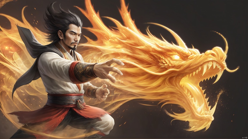  A man with a light effect oriental dragon