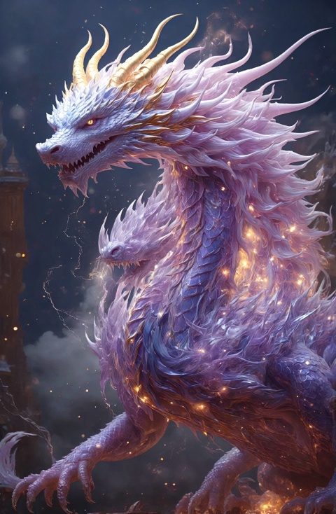  ((The right side)),(Right side).(( Look at the camera)), , realistic,chinese purple Ice Dragon, desolate, intricately detailed, artistic lightning, particles, beautiful, amazing, highly detailed, digital art, sharp focus, trending on art station,amazing6