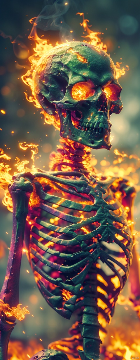 green., Skeletons, wizards,The whole body,flame, burning,sparks,light particles,yinghuo,Colorful flames
