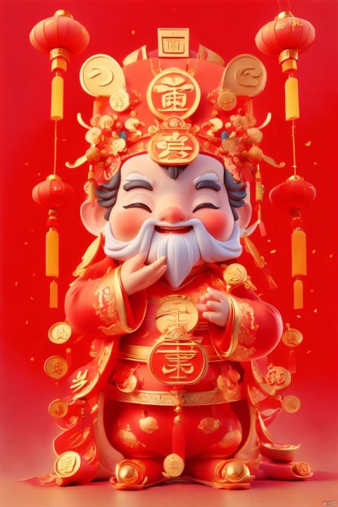  masterpiece,best quality,caishen,1man,facial hair,beard,solo,chinese clothes,long sleeves,wearing red caishen_headwear,wide sleeves,smile,gold,cloud, facai, xinnian, caishen, dafengcaishen, HTTP