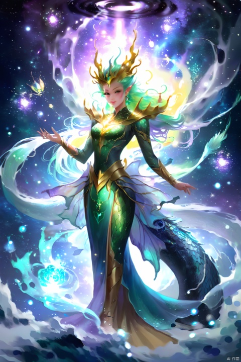  The dragon Queen's body gradually melts into the deep universe, and her form is as bright as the stars. In the endless universe, she spread her wings, and the light in her golden eyes led the dance of the galaxies. Her presence transcends the boundaries of the underwater world and becomes the dragon Queen of the universe, connecting the mysterious energies between the stars