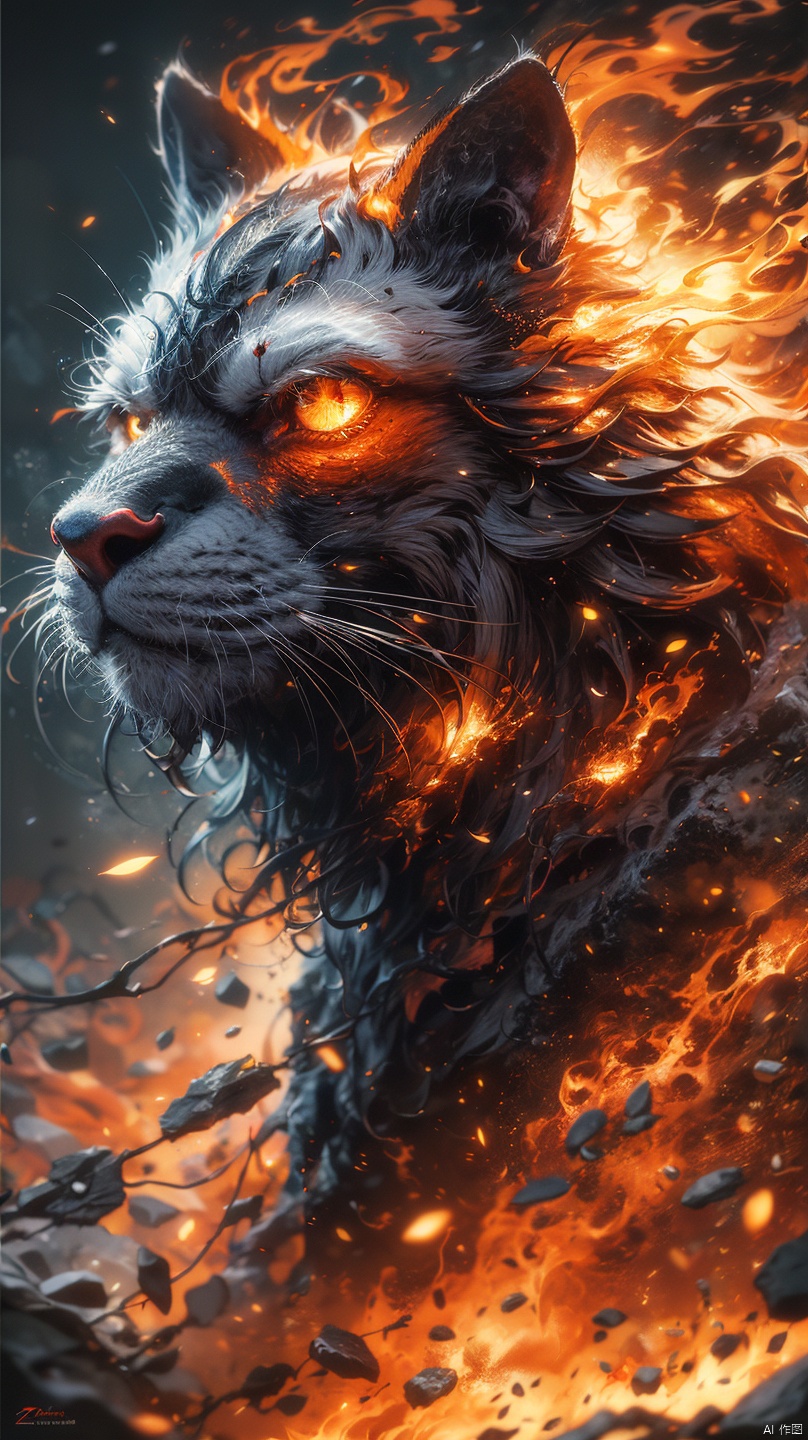  Angry [Subject] wallpaper, in the style of aggressive digital illustration, anamorphic lens flare, caras ionut, expressive strokes, dark & explosive, close-up, huoshen,zhurongshi, yinghuo,burning