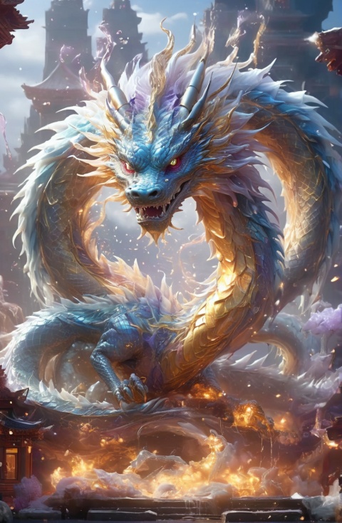 ((The right side)), (Right side).(( Look at the camera)),  ,  realistic, chinese purple Ice Dragon,  desolate,  intricately detailed,  artistic lightning,  particles,  beautiful,  amazing,  highly detailed,  digital art,  sharp focus,  trending on art station, amazing6,