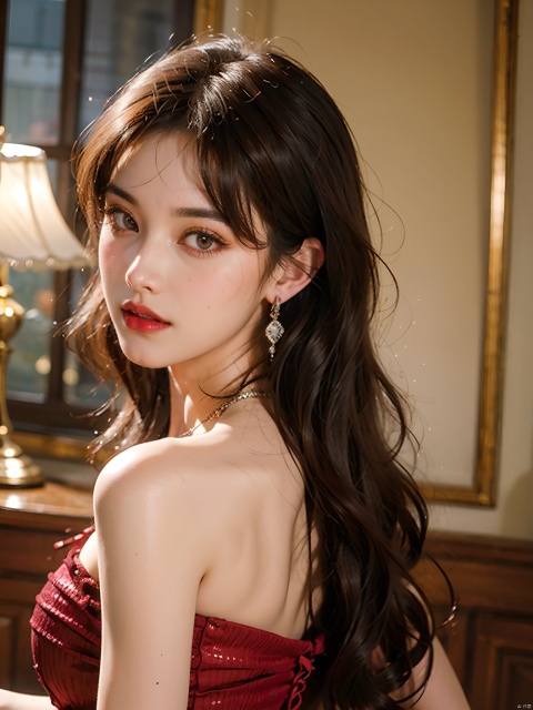  Black dress, , diamond crown, diamond necklace, diamond ring,1girl,qianjin,(8k, RAW photo, best quality, masterpiece:1.3),(realistic,photo-realistic:1.37),(looking at viewer:1.331),soft light,extremely beautiful face,Random hairstyle,Random expression,big eyes,an extremely delicate and beautiful girl,depth of field,blurry background,blurry foreground,delicate,beautiful,beautiful face,beautiful eyes,beautiful girl,delicate face,delicate girl,8k wallpaper,(best quality:1.12),(detailed:1.12),(intricate:1.12),(ultra-detailed:1.12),(highres:1.12),hyper detailed,ultra-detailed,high resolution illustration,colorful,8k wallpaper,highres,Cinematic light,ray tracing,(8k, RAW photo, best quality, masterpiece, ultra highres, ultra detailed:1.2),(realistic, photo-realistic:),formal_dress,red dress,jewelry,earrings,necklace,dress,long hair,breasts,cleavage,blurry,bare shoulders,parted lips,black dress,red lips,black hair,pearl necklace,looking at viewer,blurry background,strapless dress,strapless,lips,tiara,medium breasts,upper body,lipstick,indoors,makeup,,realistic,gem,
