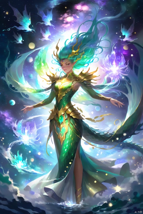  The dragon Queen's body gradually melts into the deep universe, and her form is as bright as the stars. In the endless universe, she spread her wings, and the light in her golden eyes led the dance of the galaxies. Her presence transcends the boundaries of the underwater world and becomes the dragon Queen of the universe, connecting the mysterious energies between the stars