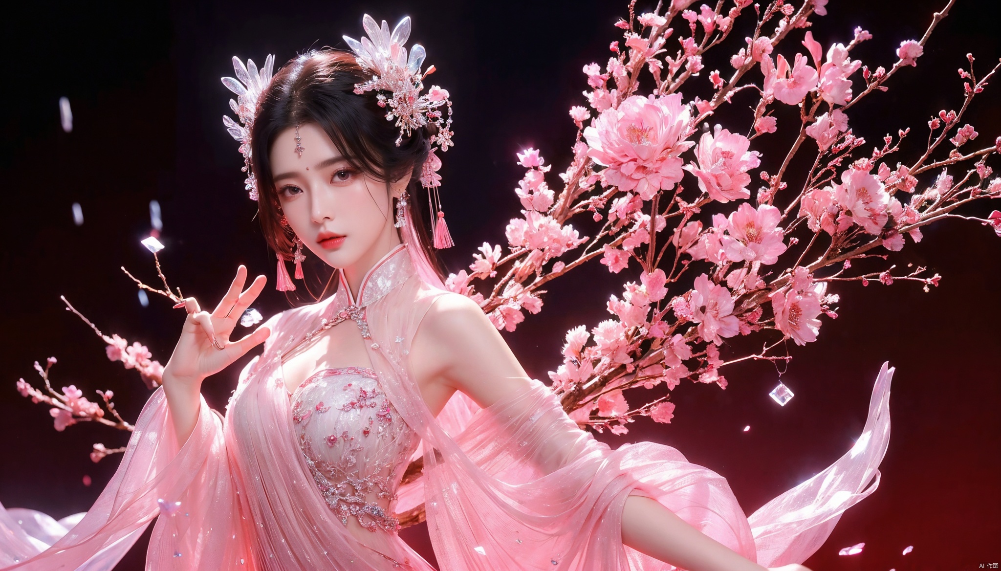 , (Good structure),cowboy_shot, DSLR Quality,Depth of field ,looking_at_viewer,Dynamic pose, , ,
1 girl,(red light effect),hair ornament,jewelry,looking at viewer, (\meng ze\), wangyushan, dofas,(ultra-detailed crystallization),transparent crystals, qingyi, limuwan, yunxi, liuyifei