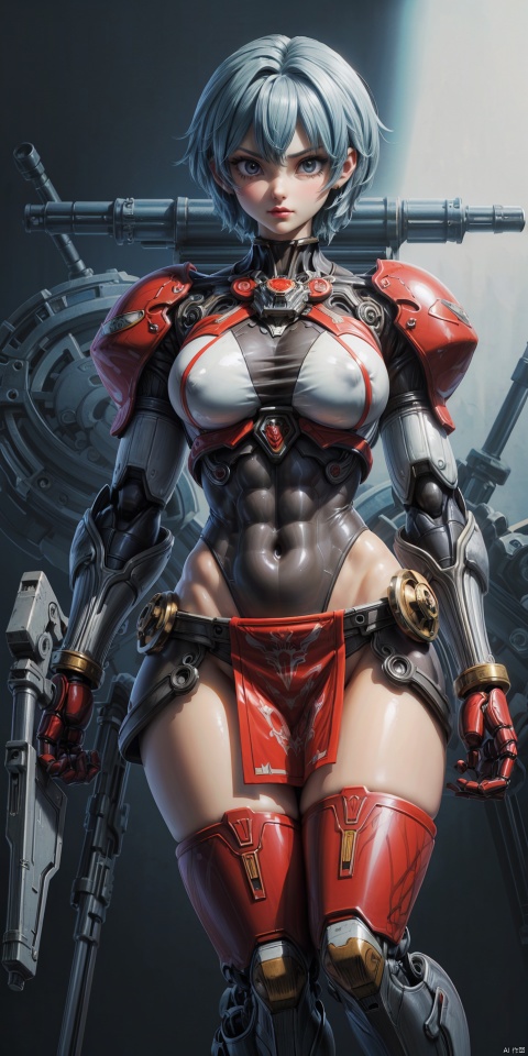  (Masterpiece: 1.6, (highly detailed: 1.6), (best quality: 1.6) (high resolution: 1.6) 1 nude girl, red patent leather Skin-tight garment, (mechanical: 1.1), complex decoration, armed weapons, Futurism, , punk,machinery,blue_jijiaS,Sexy muscular,ROBORT,Hourglass body shape,ABS, Mecha dress, Lactating, Wear loin cloth