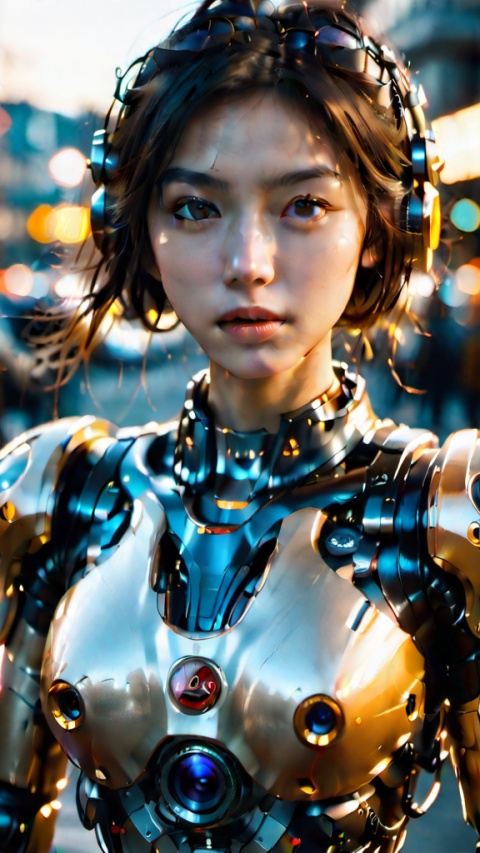 ultra-detailed, highres, extremely detailed,Cine Lighting, Ultra HD, Stereo Illumination, Unreal Engine,beautiful detailed girl, extremely detailed eyes and face, beautiful detailed eyes,(photorealistic:1.2), shot with Canon EOS 5D Mark IV, detailed face, detailed hair,bokeh,mech suit,radio antenna,inter headset,sunset,movie light,rim lights,realistic,commercial photography,leica lens,photoreal,1man,glowing skin,plump,black hair,one side up,expressive hair,solo,brown pupil,black eyes,exquisite facial features,anatomically correct,medium long shot (MLS),full length shot(FLS)