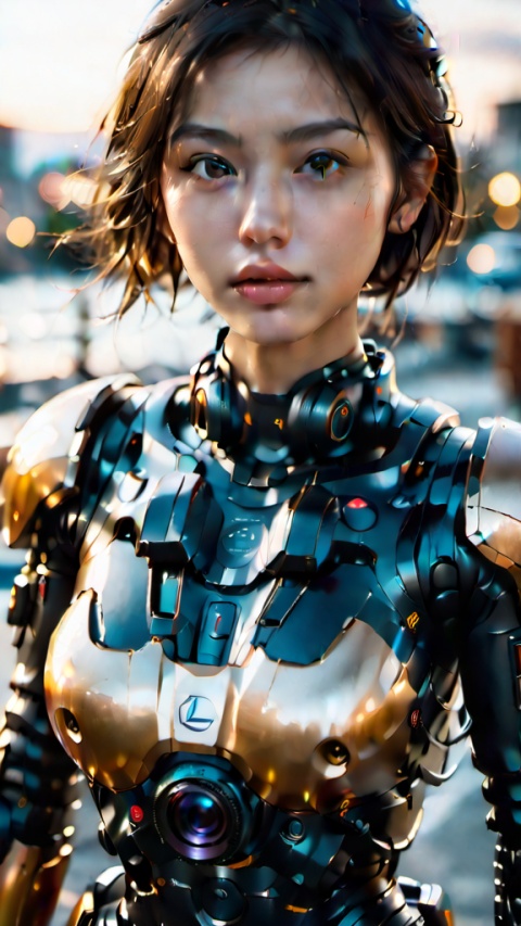 ultra-detailed, highres, extremely detailed,Cine Lighting, Ultra HD, Stereo Illumination, Unreal Engine,beautiful detailed girl, extremely detailed eyes and face, beautiful detailed eyes,(photorealistic:1.2), shot with Canon EOS 5D Mark IV, detailed face, detailed hair,bokeh,mech suit,radio antenna,inter headset,sunset,movie light,rim lights,realistic,commercial photography,leica lens,photoreal,1man,glowing skin,plump,black hair,one side up,expressive hair,solo,brown pupil,black eyes,exquisite facial features,anatomically correct,medium long shot (MLS),full length shot(FLS)