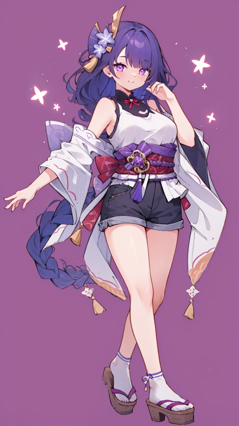  bare shoulders, hair over one eye, 1girl, raiden shogun,white footwear, sleeveless sweater, purple eyes, hair ornament ,,,pantyhose, shorts, purple hair, large breasts,,,sleeveless, skirt, long hair,,clogs,,


,,dynamic,dance,open mouse,smile ,laugh ,solo, , , legs, simple background, , looking at viewer, ,open mouse,,,


masterpiece, best quality, scenery, 
, ,,, no_humans,, long hair,long hair, japanese clothes, braided ponytail