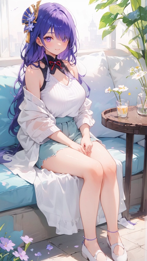 bare shoulders, hair over one eye, 1girl, white background,  raiden shogun,white footwear, sleeveless sweater, purple eyes, hair ornament ,,,pantyhose, shorts, purple hair, large breasts,,,sleeveless, skirt, long hair


,,,open mouse,smile ,laugh ,solo, , , legs, sitting, simple background, , looking at viewer,  pond under feet,pillow,,,,


masterpiece, best quality, scenery, 
,  kyoushitsu,,, no_humans,, long hair, 