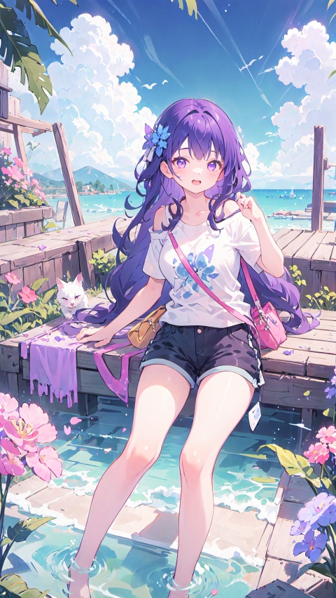  ,purple eyes, purple hair, solo, large breasts, legs, (Shorts), (long hair), white t-shirt, ,bare_shoulder,,,,,,,,,

1girl, ,dynamic,clear sky,
simple background,white t-shirt,
simplecats, clouds, 
open mouth, (laugh),,,Put hands together,,,,,,,,

,night,,,,,,,,,,,
,scenery, masterpiece, best quality, best quality, no_humans, ,mjtyhz,simple details,1girl, ,shuixia,(catears:0.1),
