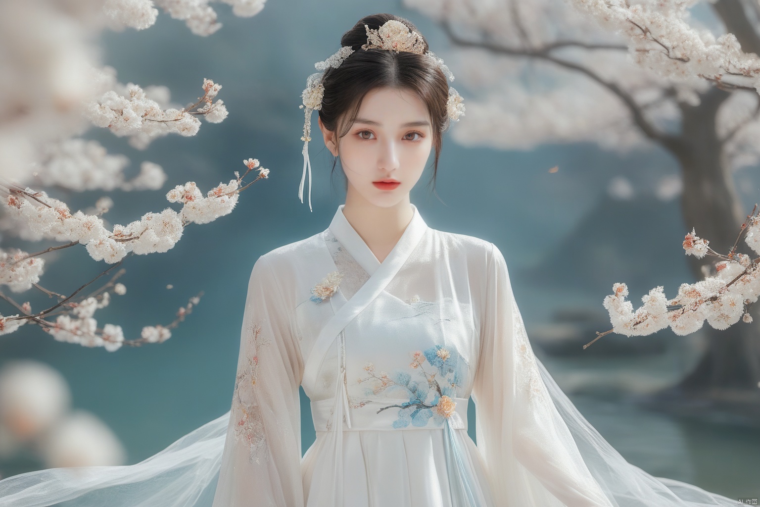  masterpiece, The best quality, 1girl, luxurious wedding dress, dreamy scene, white background, front viewer, looking at viewer, Flowers, romantic, Bride, Translucent white turban, UHD, 16k, , sparkling dress, yunbin, full_body, white stockings, , chinese dress,white dress,
chinese clothes,dress,white dress,floral print,china dress,blue dress,hanfu,long sleeves,print dress,robe,skirt,sleeveless dress,widesleeves, weddingdress, jinchen, see-through, tutult, qingsha, tutultb, xinniang