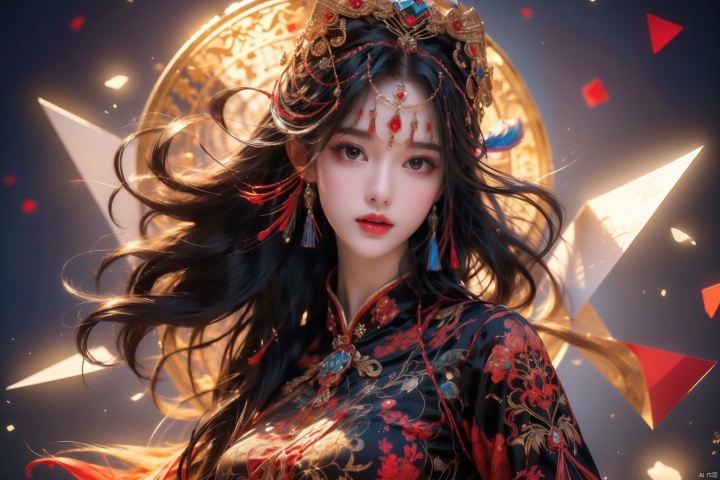  dark theme,zhongfenghua, (1girl:1.2), (masterpiece,top quality,best quality,official art,beautiful and aesthetic:1.2), (geometric abstract background:1.4), esoteric,depth of field(zentangle, mandala, tangle, entangle), (colorful:1.1), (floating colorful sparkles), (dynamic pose), (dynamic angle:1.4), glowing skin,elegant, a brutalist designed, vivid colours, romanticism, Samoan pond, Fluid Moving well-built girl, Fall, expressive brush strokes, Swirling, Daofa Rune, 1girl,police,yellow_dress