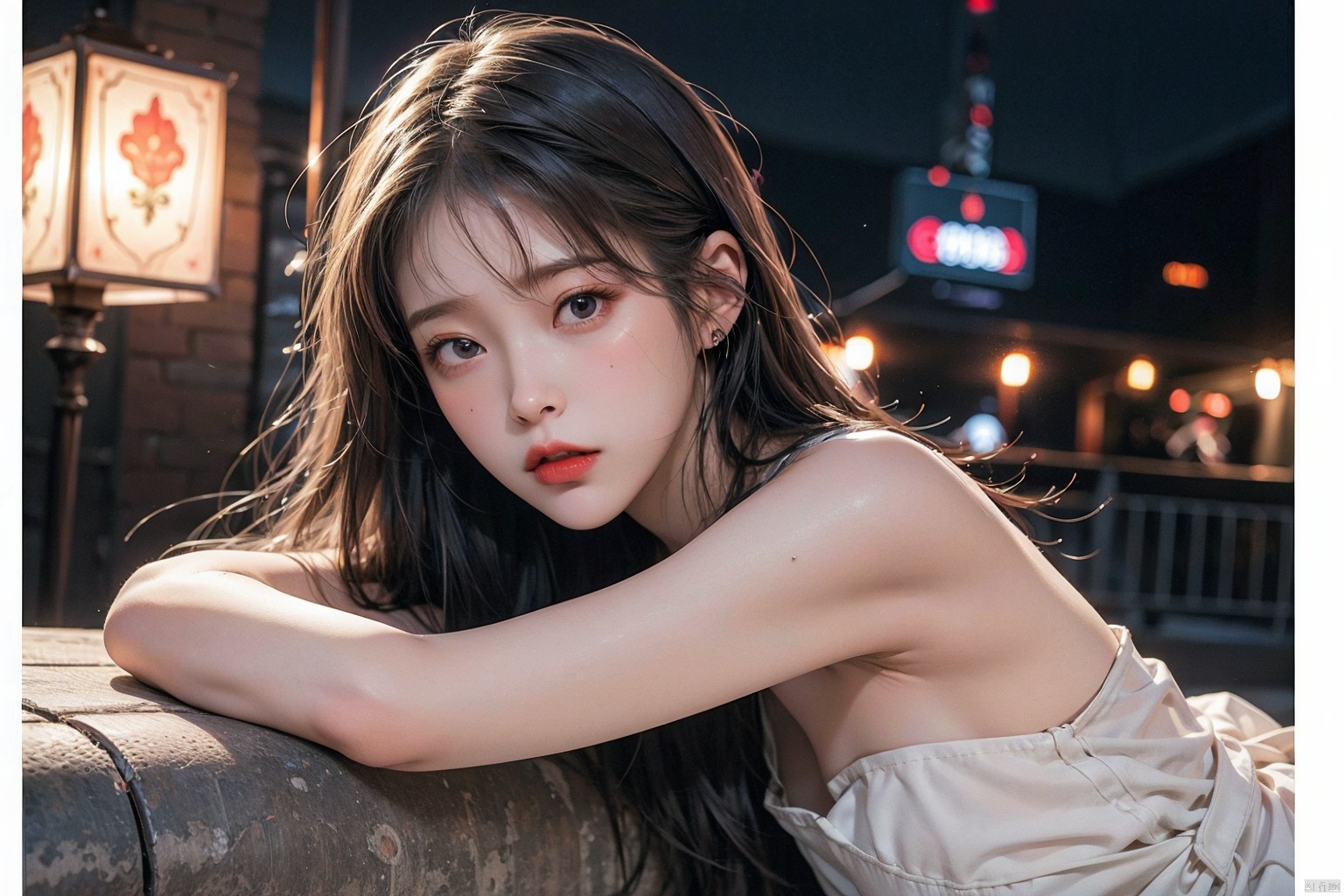  mix4, （8K, RAW images, best qualtiy, tmasterpiece： 1.2）, （realisticlying, Realistic pictures： 1.37） ,1girll, adolable, scenecy, the night, Sateen, dampness, profesional lighting, photon maping, Radio City, Physically based displays, Bandeau dress,cropped shoulders,adolable,shyexpression