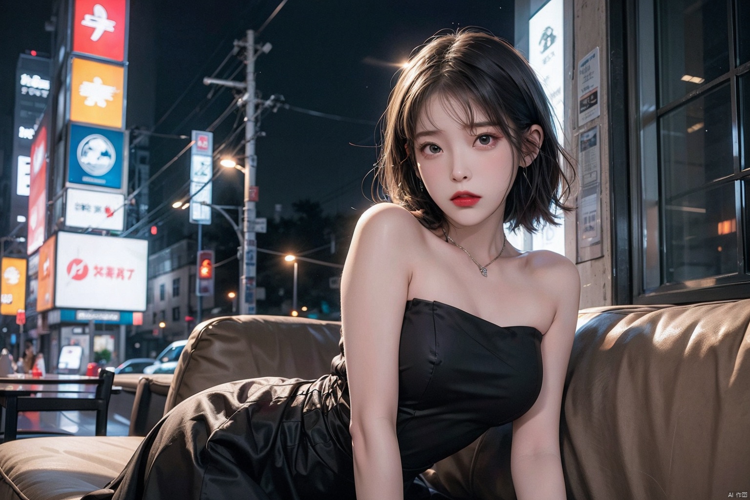  mix4, （8K, RAW images, best qualtiy, tmasterpiece： 1.2）, （realisticlying, Realistic pictures： 1.37） ,1girll, adolable, scenecy, the night, Sateen, dampness, profesional lighting, photon maping, Radio City, Physically based displays, Bandeau dress,cropped shoulders,adolable,shyexpression