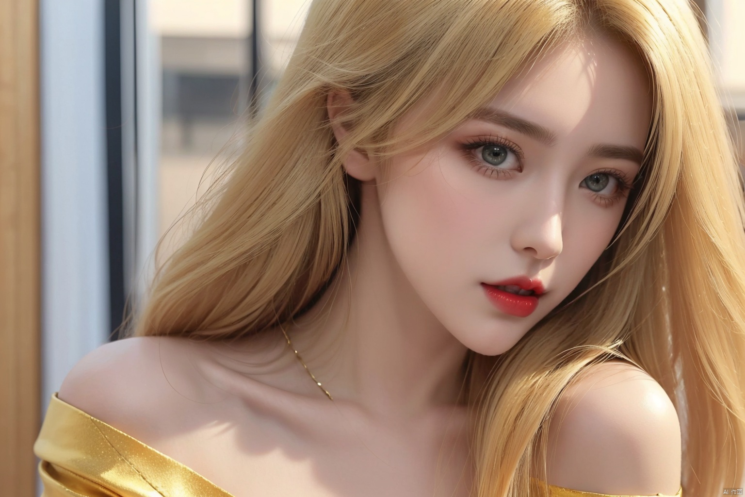  1girl,blonde hair,Beauty, best quality, super detail, fine detail, high resolution, 8K wallpaper, perfect dynamic composition, beautiful detailed eye, suit, off-shoulder, cleavage,big_breasts,Punk, red lips