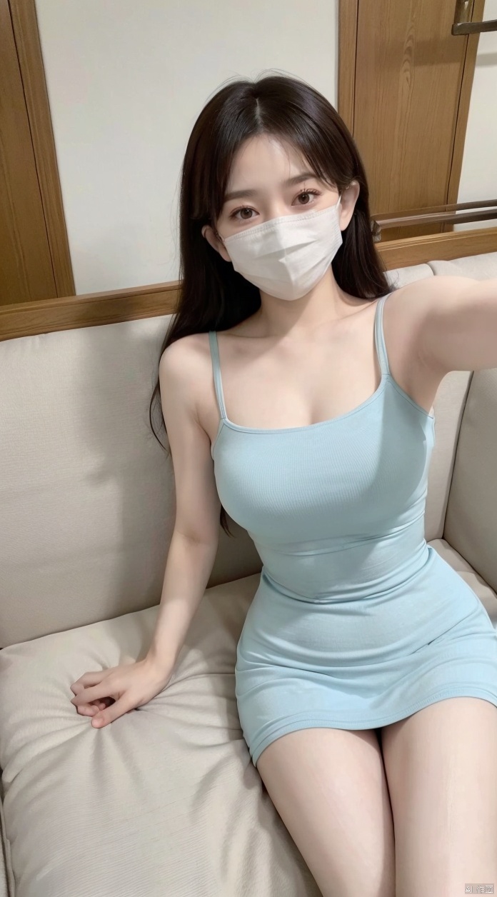  Best quality, 1girl, xtt's body,(colorful dress),full body, pantyhose,((mask)) photo pose,sitting in sofa,crossed legs, shapely body, xtt, aki,Take a selfie,look at viewer,Gentle eyes,smile,