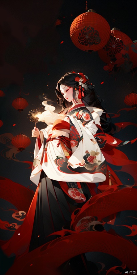 Spring Festival, dusk,(1 Red Eastern Dragon: 1.2), mist, A small village,Cooking Smoke Meow,fireworks, firecrackers, red lanterns, flames, vermilion doors, realistic high-definition photography