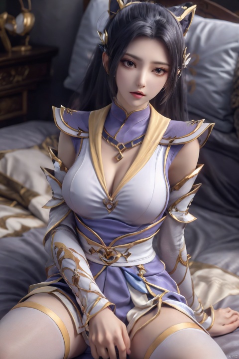 1girl,full_body ,solo,long hair,breasts,looking at viewer,black hair,((bed:1.2)),closed mouth,earrings,sharp focus,best quality,masterpiece,illustration,realistic skin,(intricate details),perfect body,necklace,long hair fluttering,fox ears,(sailor uniform:1.3),,cleavage of breast,(exposed cleavage:1.1),,,((w_arms:1.5)),on back,leaning_back,biting,drunk, spread_pussy