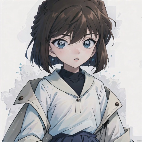  conan,1girl,solo,1girl, solo, skirt, Short hair, blue eye,brown hair, upper body,Short hair, sweater, long skirt,freckles,holding, lips, white background, shoes, long skirt, fashion, longsleeves,boots,conan,HTTP,褰╄壊澶栧,澶栧, colors, backlight, HaibaraAi, Anime