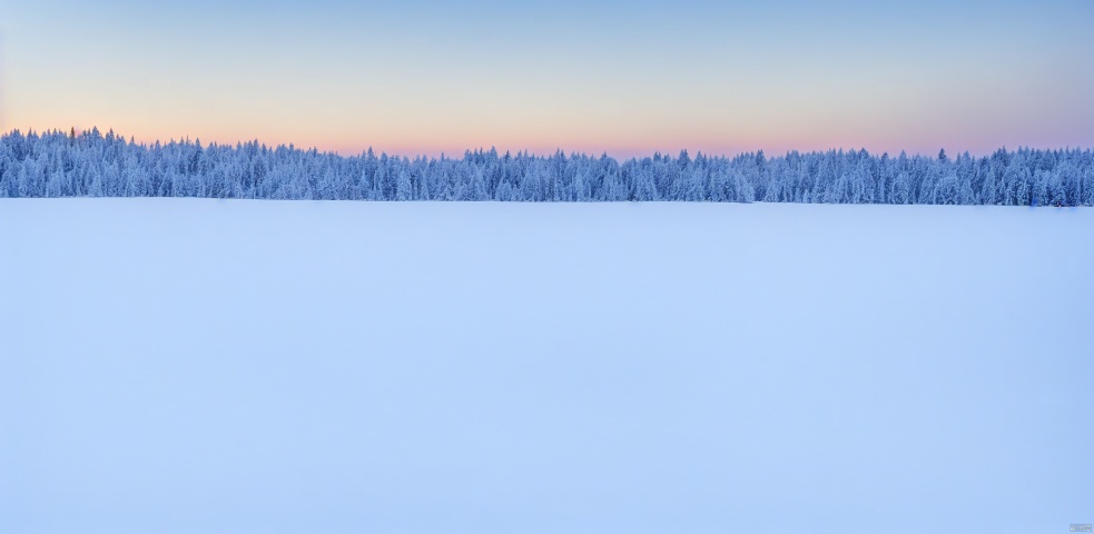 The clean white top of the snow was illuminated by an orange sunset, and below the snow was a large frozen lake