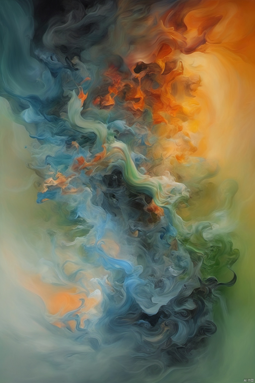 Oil painting, Impressionism, Colorful, Bering_ Darkness, surrounded by black smoke and dark clouds in the kingdom of darkness, green bamboo, inspired by Alberto Seveso, the duality of orange flames/blue ice, fractal human contours, realistic 3D rendering of red, blue, and orange, themes made of broken clay, made of lava, extremely detailed, absurd, (colorful), abstract background, fractal, (floral) exquisite visual effects, soft colors, art, Amazing depth, super details, masterpieces of engineering leaders, strategic planning, rich and colorful, peaceful visual effects, artistic super details, texture and best quality, masterpieces, super details, perfect composition, best image quality, super-resolution, surreal themes, dreamy realism, dreamy creations, terrifying color schemes, surrealism, abstraction, psychedelic, (8k, RAW photo, best quality, masterpiece: 1.2), (realistic, photo fidelity: 1.37), 4k texture, HDR, complex, highly detailed, clear focus, soothing tones, maze details, crazy details, complex details, HDR,