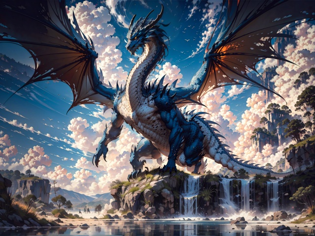  A dragon,solo, with outstretched wings, gleaming scales,fly in the air,

Blue sky, white clouds,sunny, style of sublime light effect,colossus,

Best quality, 8k, cg,Masterpiece, Best quality, exquisite light and shadow, photography, original photos, meticulous background, 8K, high-definition, movie style, ultra-fine,abs cutout,