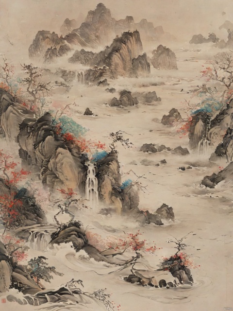  The mighty river, with its great waves, Fantasy, (ink style), (Chinese elaborate-style painting), excellent lighting, super detail, depth of field, Center the composition, studio Ghibli, science fiction, colorful, masterpiece, best quality, ((high saturation)),((ultra-detailed)), Fujifilm, (extremely detailed CG unity 8k wallpaper),(masterpiece), (best quality), (ultra-detailed), (best illustration),(best shadow), (an extremely delicate and beautiful), dynamic angle, floating, finely detail, abstract art, science fiction, Cyberpunk, masterpiece, best quality,((ultra-detailed)), Original, ananmo, black and white, greyscale, wash painting, Chinese traditional painting, monochrome, sketch, minimalism, pencil drawing, clear lines, low angle shooting, A minimalist design, traditional chinese ink painting,ananmo